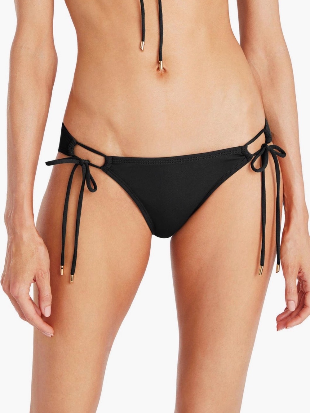 NEW Robin Piccone Aubrey Loop Tie Side Bikini Bottom Black Style 221763 Small